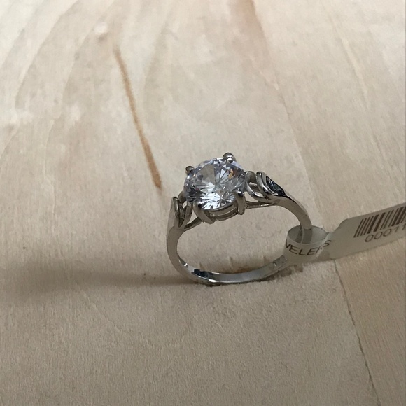 14K White Gold Polished Sawarovski Stone Ring - Picture 2 of 8